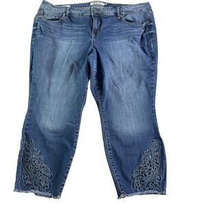 Torrid Womens 22R Skinny Jeans Blue Denim Embroidered Hem Stretch Plus Size